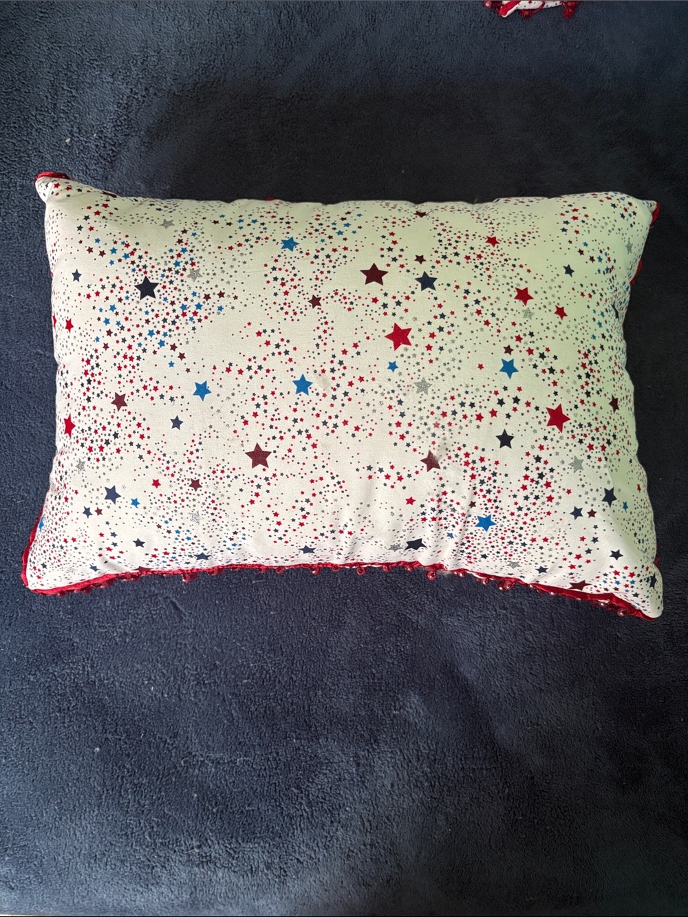 Star Print Decorative Pillow - white background with Red & Blue Stars
